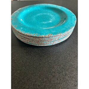 Allen + Roth Turquoise Melamine Dinner Plates Set of 8 Crackle Glazed